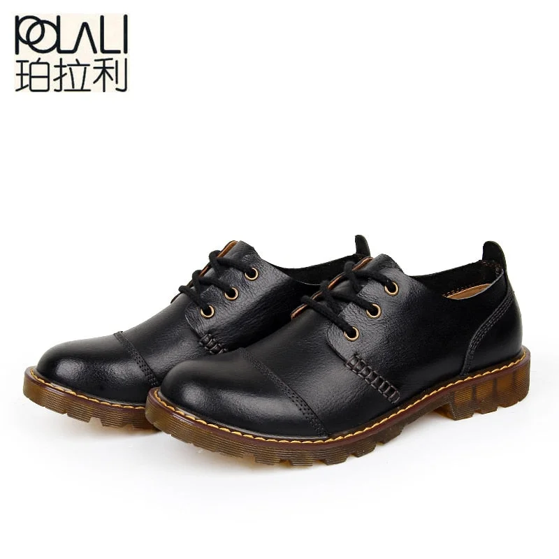 POLALI Men Leather Shoes Casual New 2020 Genuine Leather Shoes Men Oxford Fashion Lace Up Dress Shoes Outdoor Work Shoe Sapatos