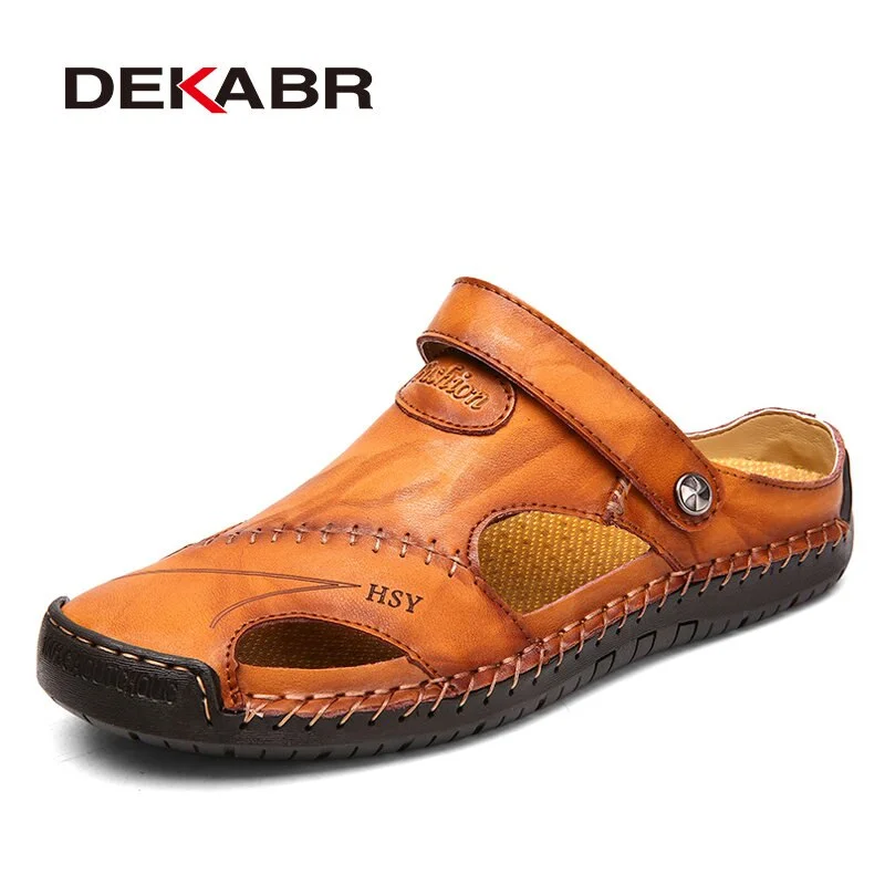 Classic Mens Sandals Summer Genuine Leather Male Beach Sandals Soft Comfortable Male Outdoor Beach Slippers Slip-ON Man Sandals