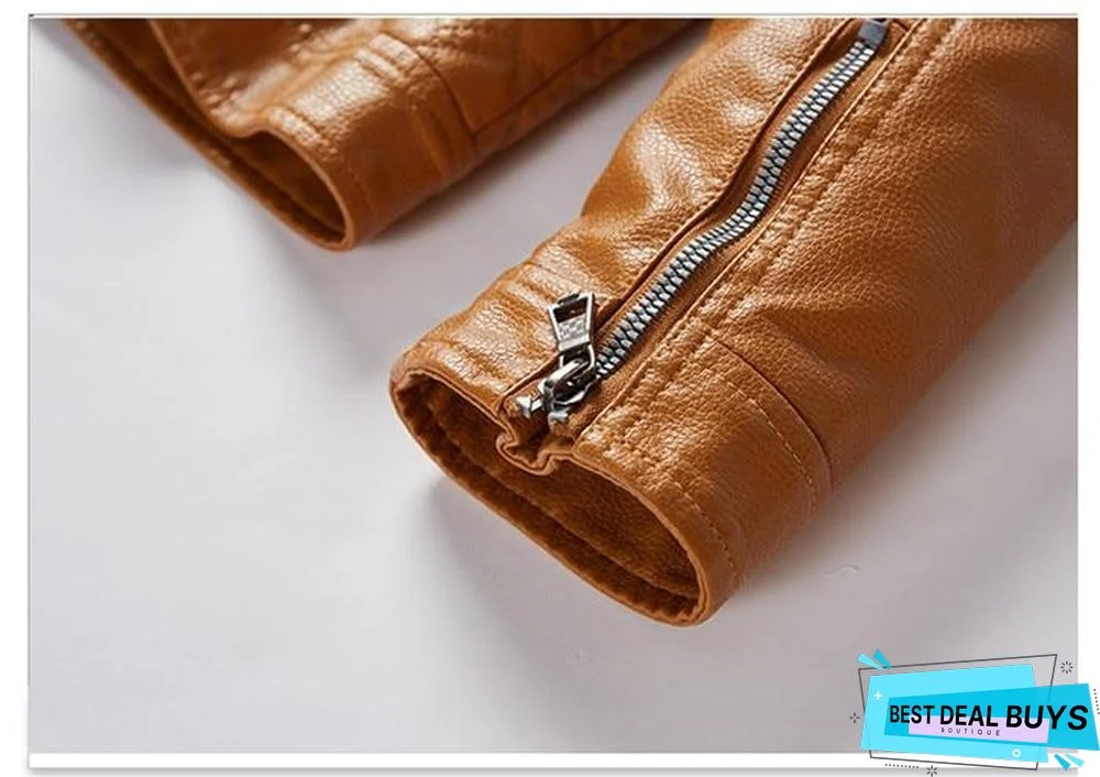 Mens Leather Jacket Fashion Vintage Leather Plus Size Stand Collar Coat