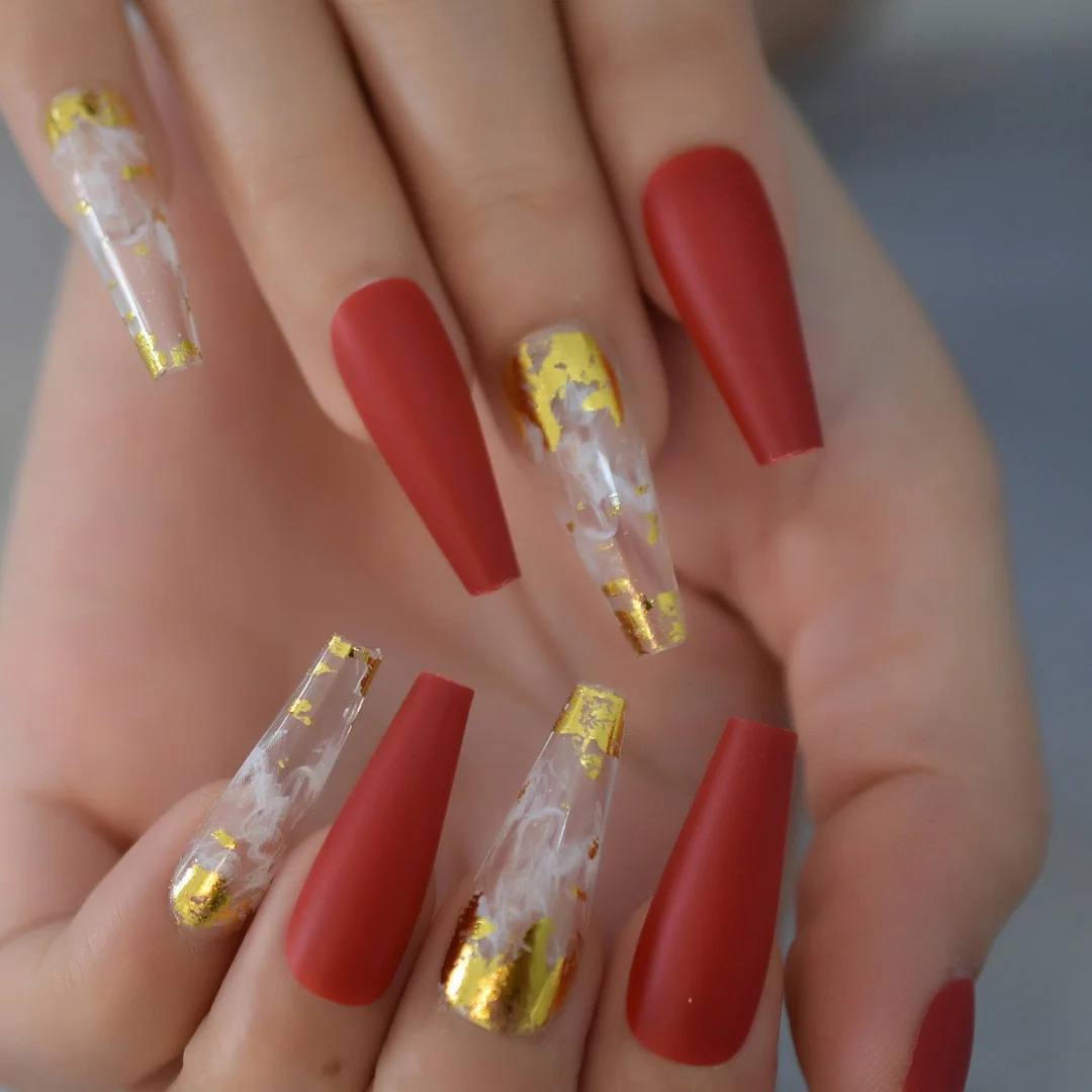 Glossy 24Pcs 6Pcs Foil Set Extra Long Fake Nails Fingernails Art Coffin Nails Tip Simple Design Supplies For Professionals EchiQ-Nail Inspo