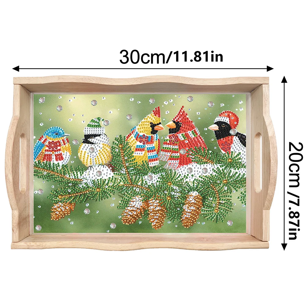 DIY Christmas Cardinal Diamond Painting Wooden Serving Tray Home Decoration