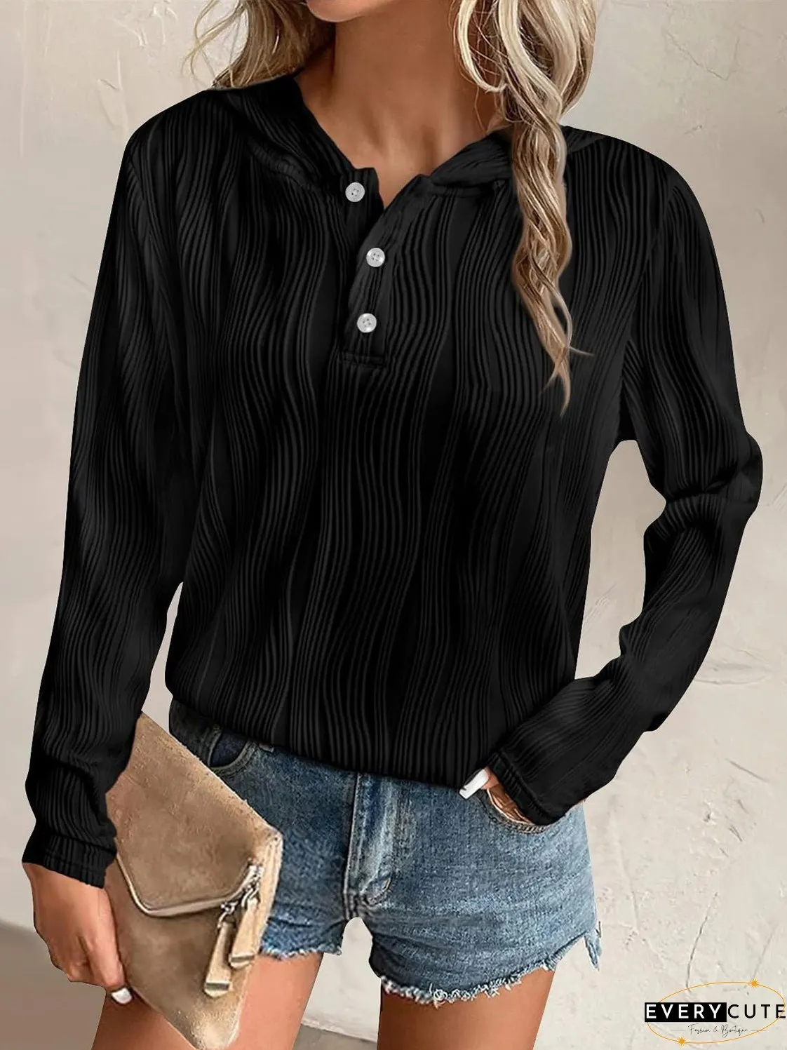 Textured Long Sleeve Hoodie