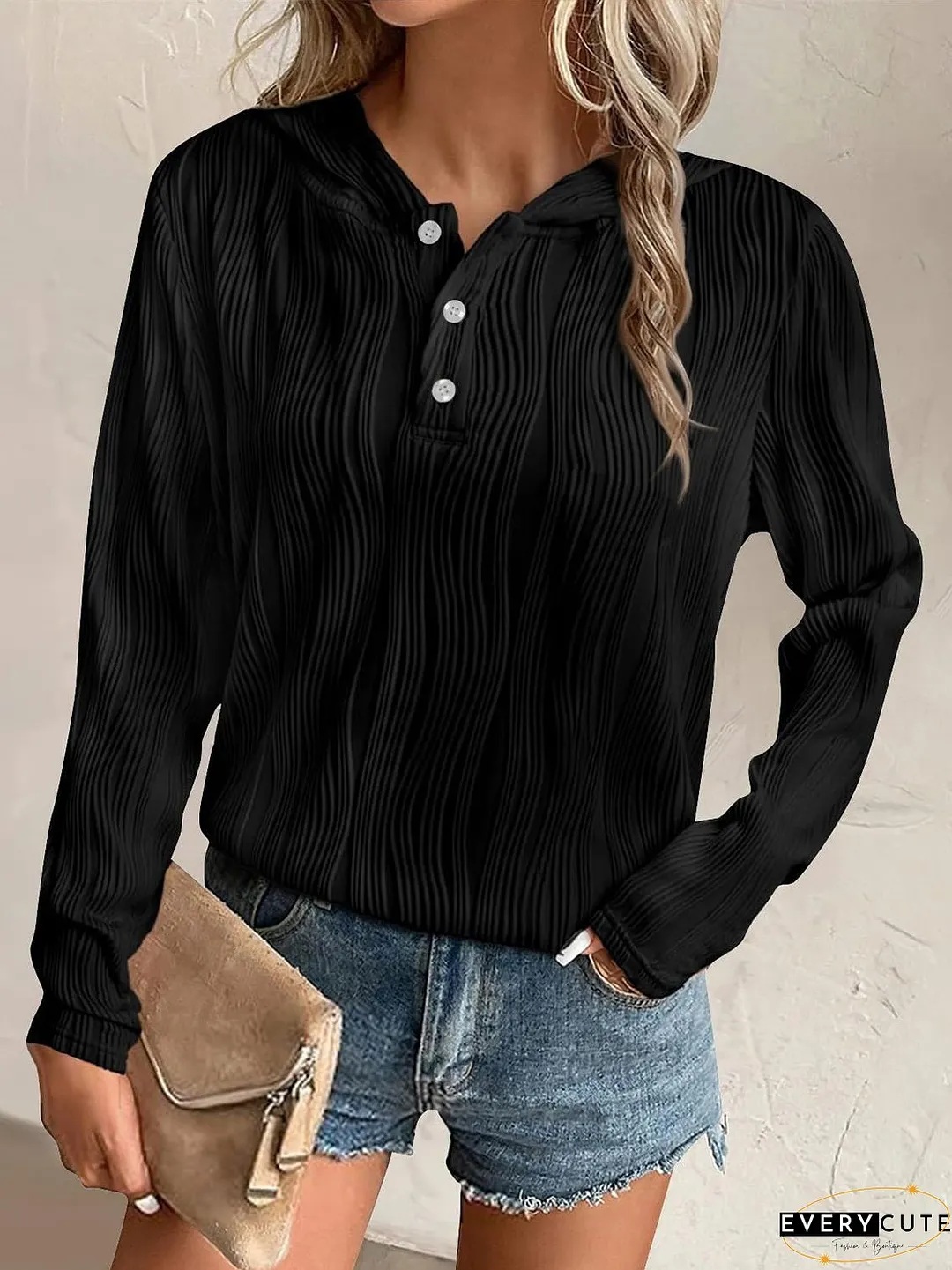 Textured Long Sleeve Hoodie