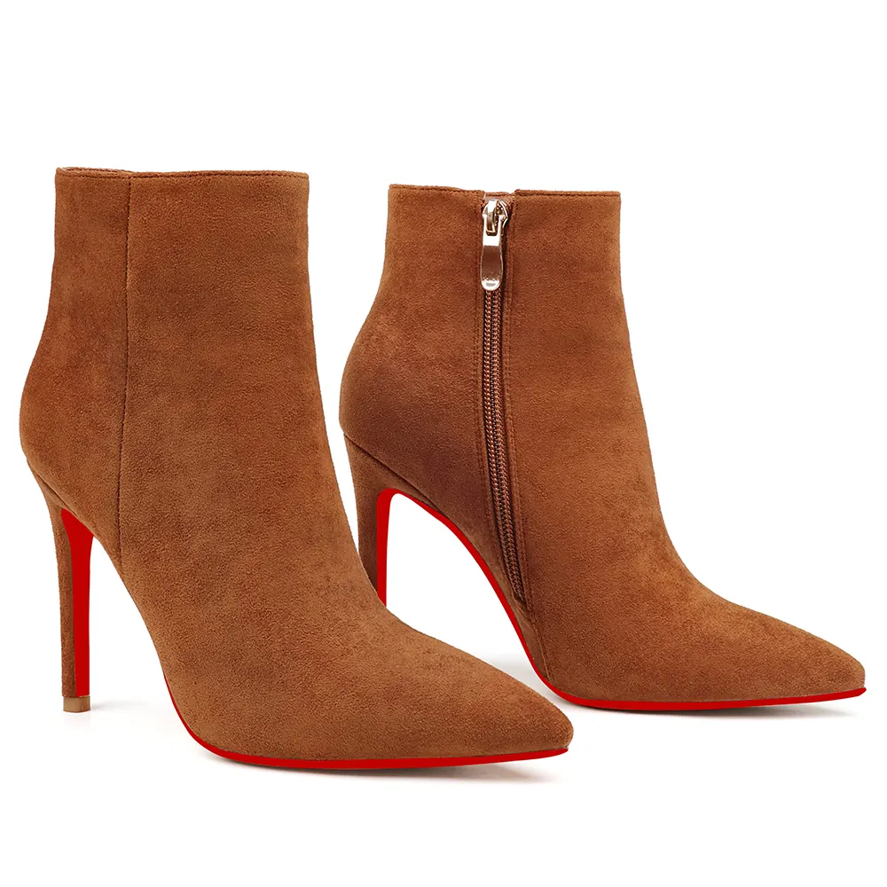 100mm Women's Ankle Boots Closed Pointed Toe Stilettos Red Bottoms Booties-vocosishoes