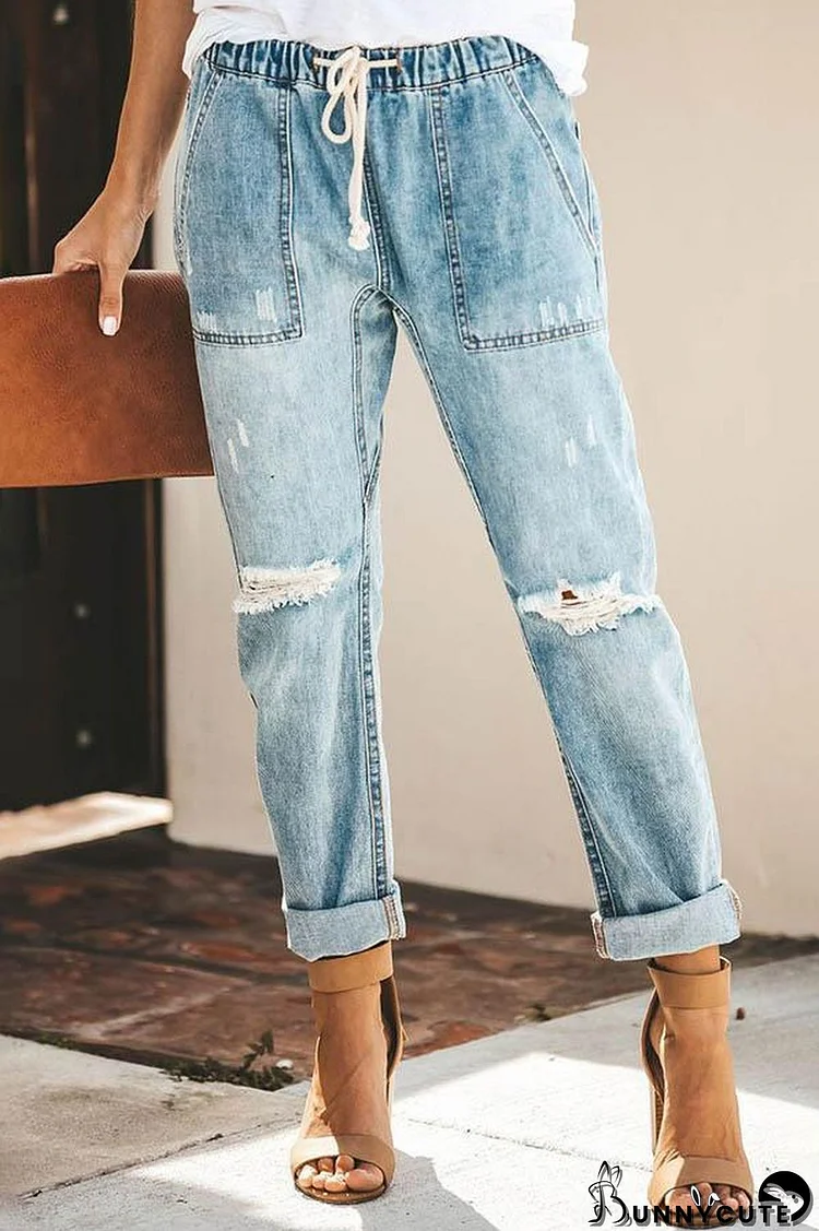 Loose Drawstring Blue Jeans