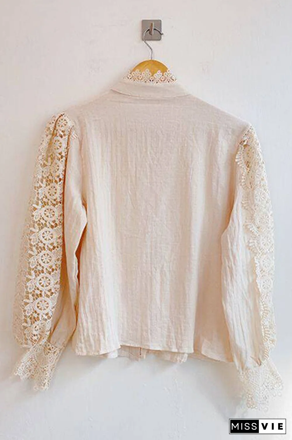 Elegant Patchwork Lace Hollowed Out Buckle Mandarin Collar Blouses(3 Colors)