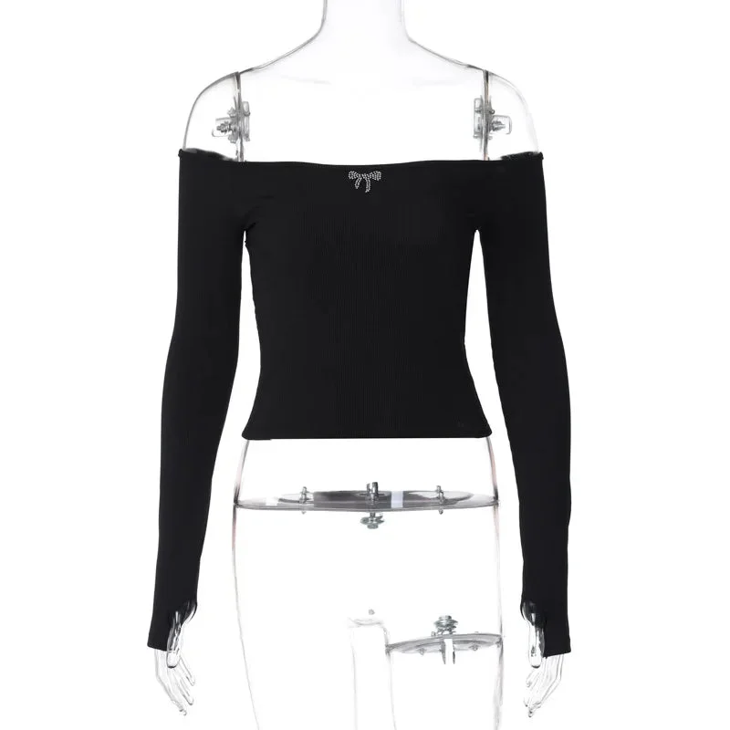 Toloer Off-shoulder Long Sleeve Backless Bow Crop Top-Outfit Ideas