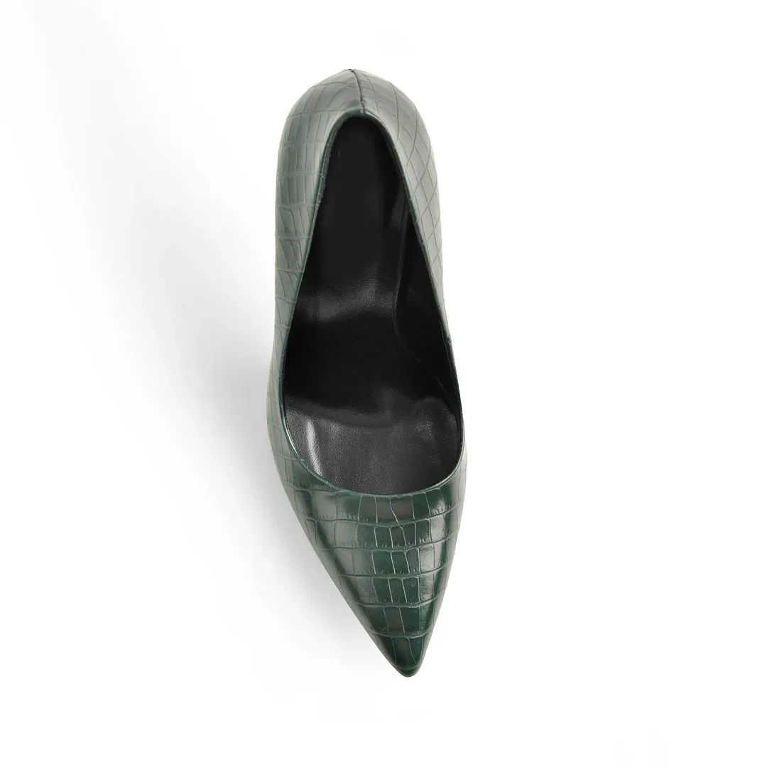 4.13" Darkseagreen Pointed Toe Stone Patent Leather High Heels Stiletto Pumps-vocosishoes