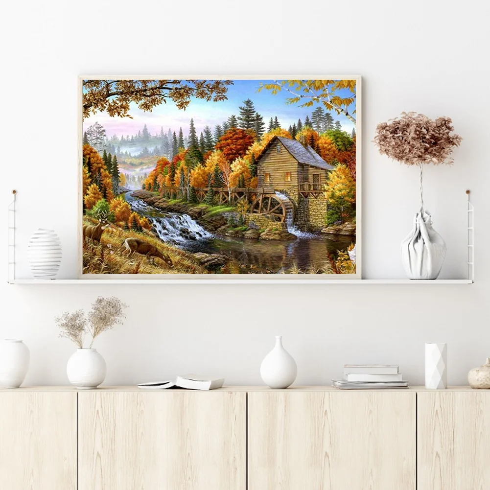 14CT Full Stamped Cross Stitch - Autumn Cottage(Canvas|40*50CM)