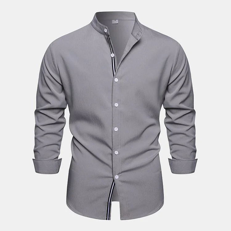 Men's Casual Long Sleeve Shirt Solid Color Simple Loose Stand Collar Shirt 55411530X