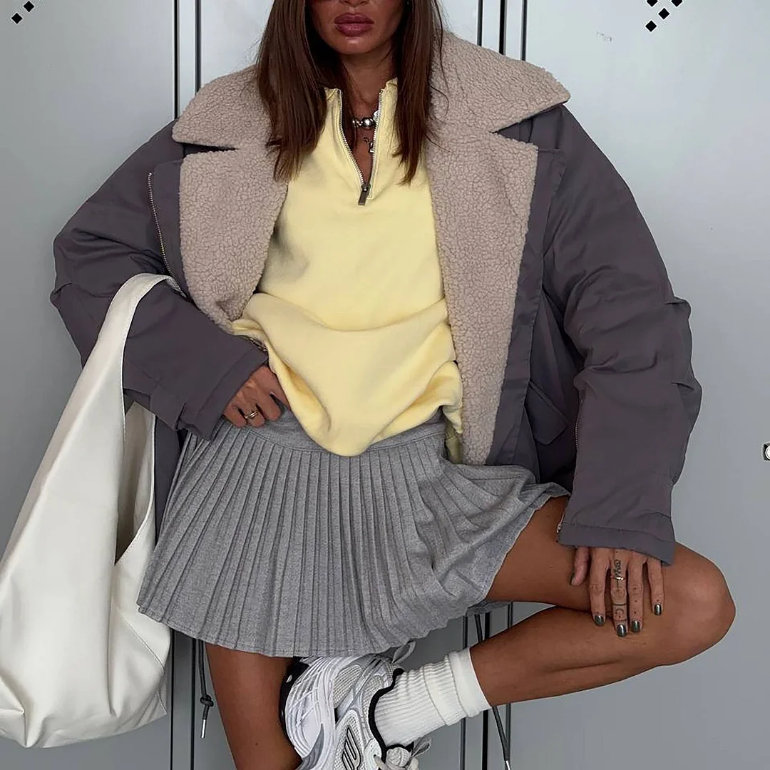 Athvotar Athvotar Lamb Velvet Collar Jacket Loose Warm Work Clothes Baseball Uniform Autumn And Winter Sports A Hundred Cloth Women