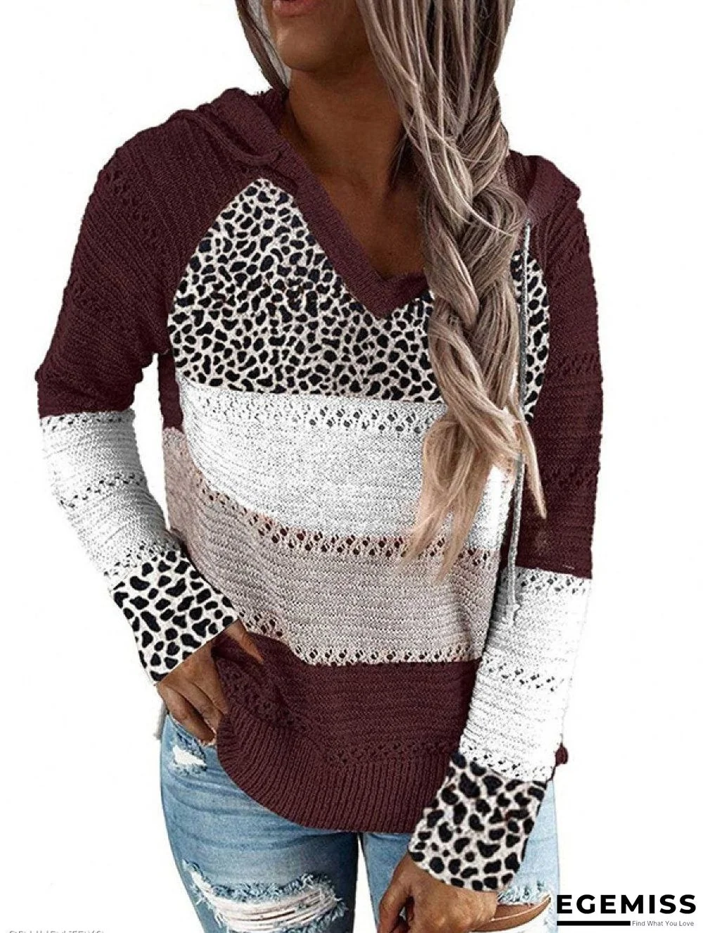 Fashion Color Block Leopard Striped Sweater | EGEMISS