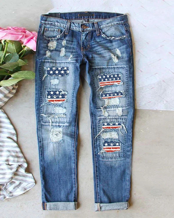 Women's Flag Pattern Loose Casual Pants