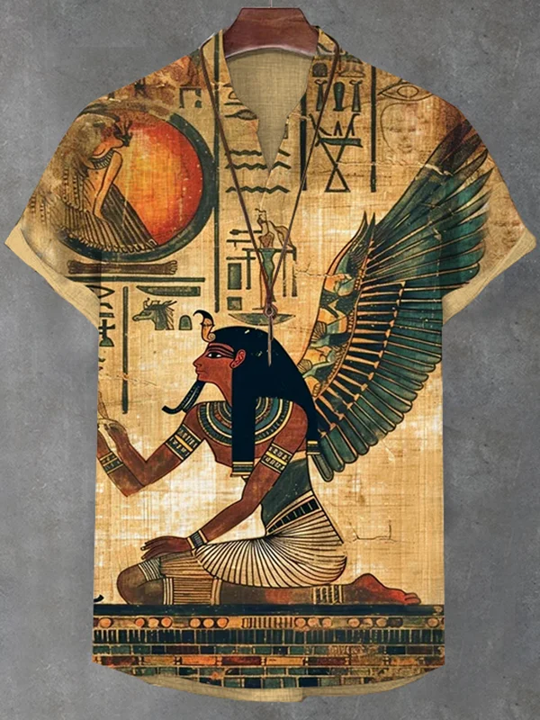 Men's Egyptian Totem Original Calligraphy Art Print V Neck T-Shirt
