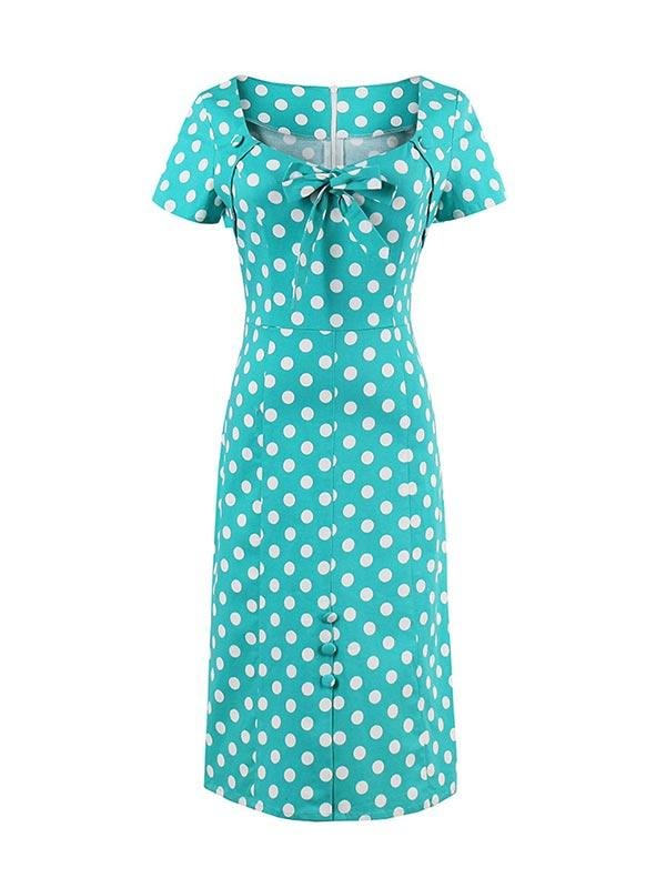50s Pencil Dress Vintage Polka Dot Bowknot Bodycon Dress