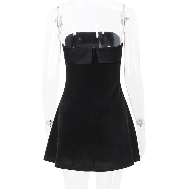Ootddress Black Backless Fashion Mini Dress For Women Patchwork Elegant Evening Partywear Fashion High Waist Dress Ladies Clothes