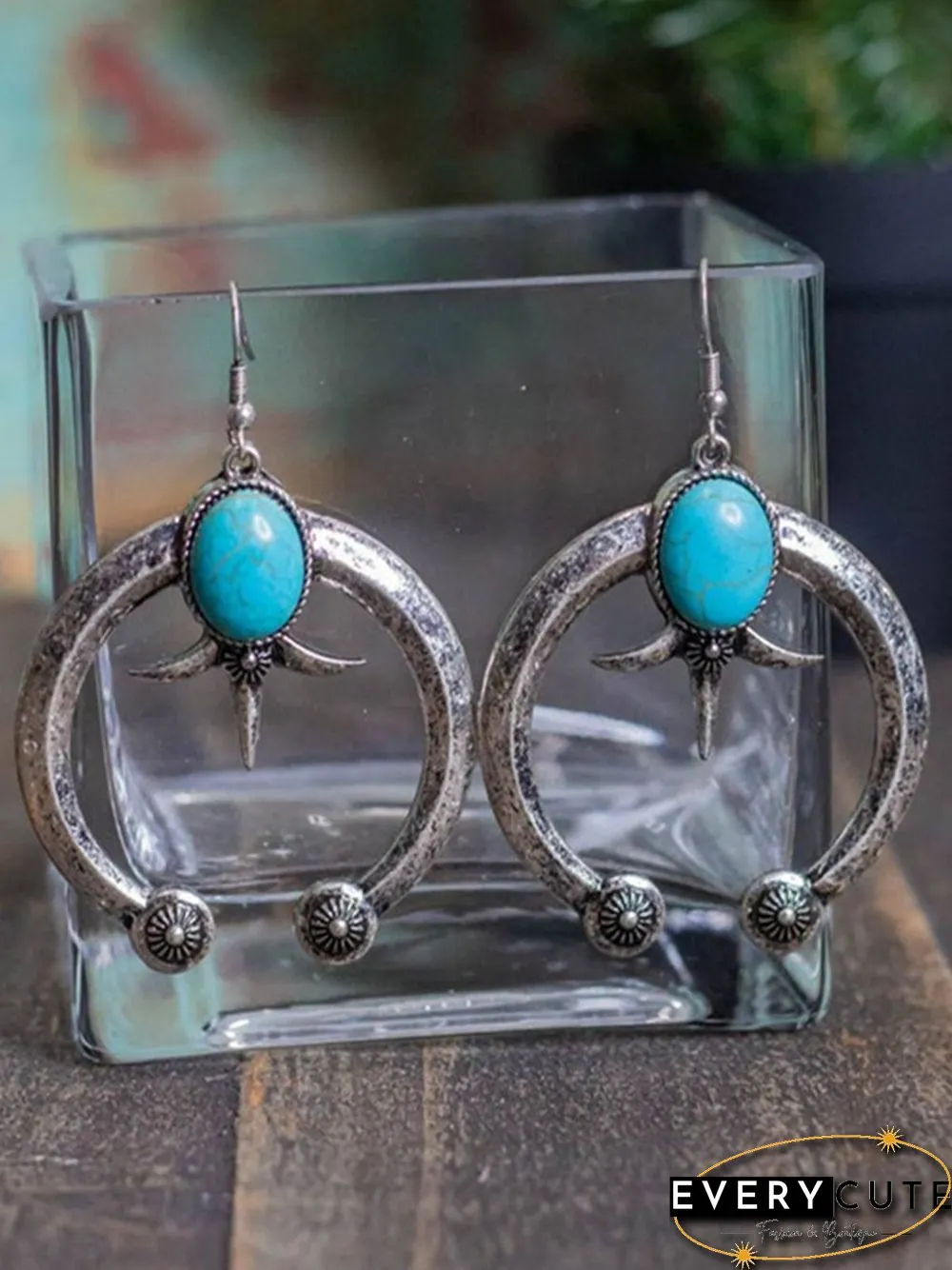 Ethnic Vintage Cow Horn Shaped Turquoise Earrings