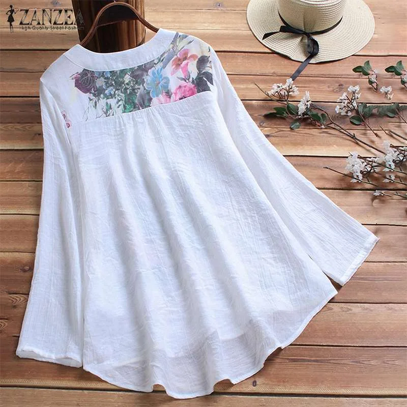 ZANZEA Elegant Printed Shirt Women's Autumn Blouse 2022 Vintage Floral Casual Blusas Female Long Sleeve Shirts Blusas