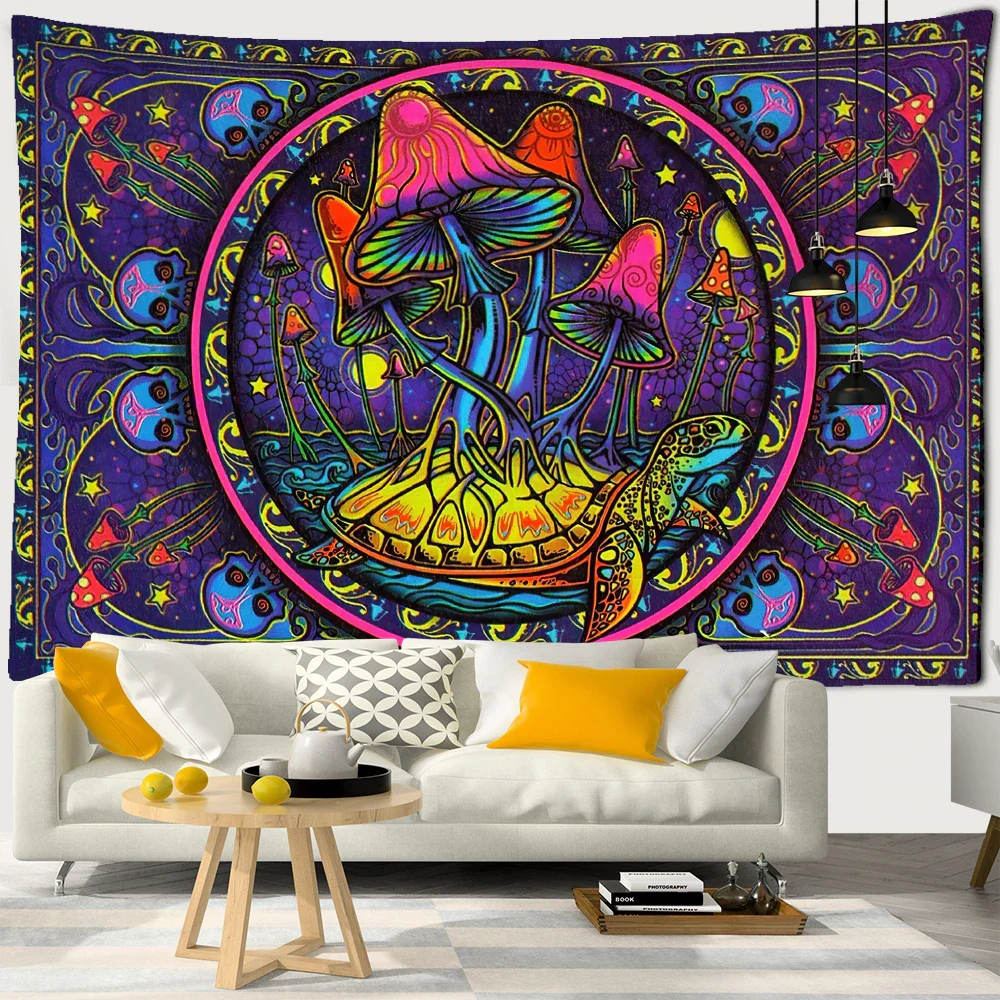 Nigikala Mushroom Tapestry Mycology Mushroom Wall Hanging Identification Chart Diagram Illustration Wall Art Boho Room Decor