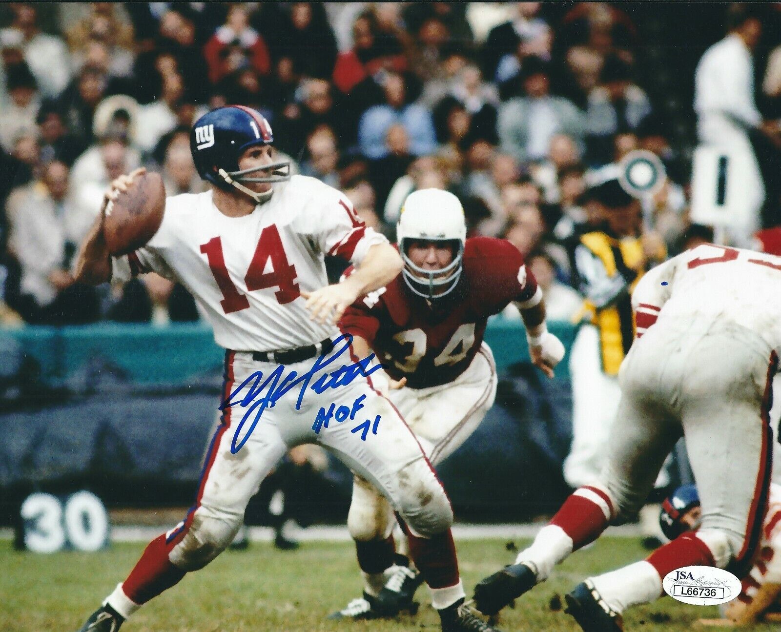 Autographed Y. A. Tittle New York Giants 8x10 Photo Poster painting w/JSA Hologram