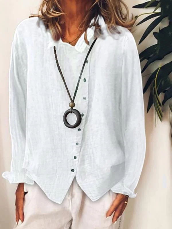 Solid Color Cotton & Linen Shirt T-shirt