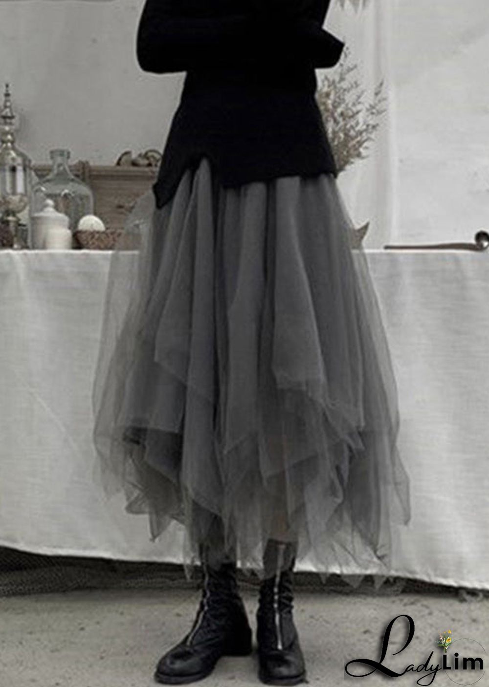 Plus Size Grey Patchwork Cute Tulle Skirts Spring