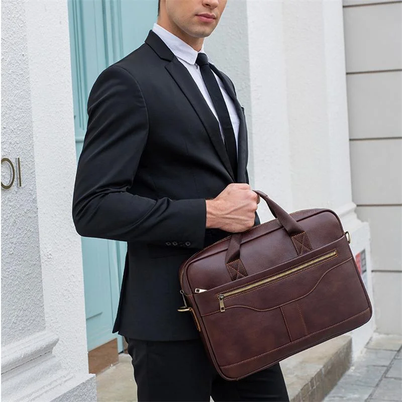 Great Quality Antique Brass Hardware Organizational Layout Leather Briefcase