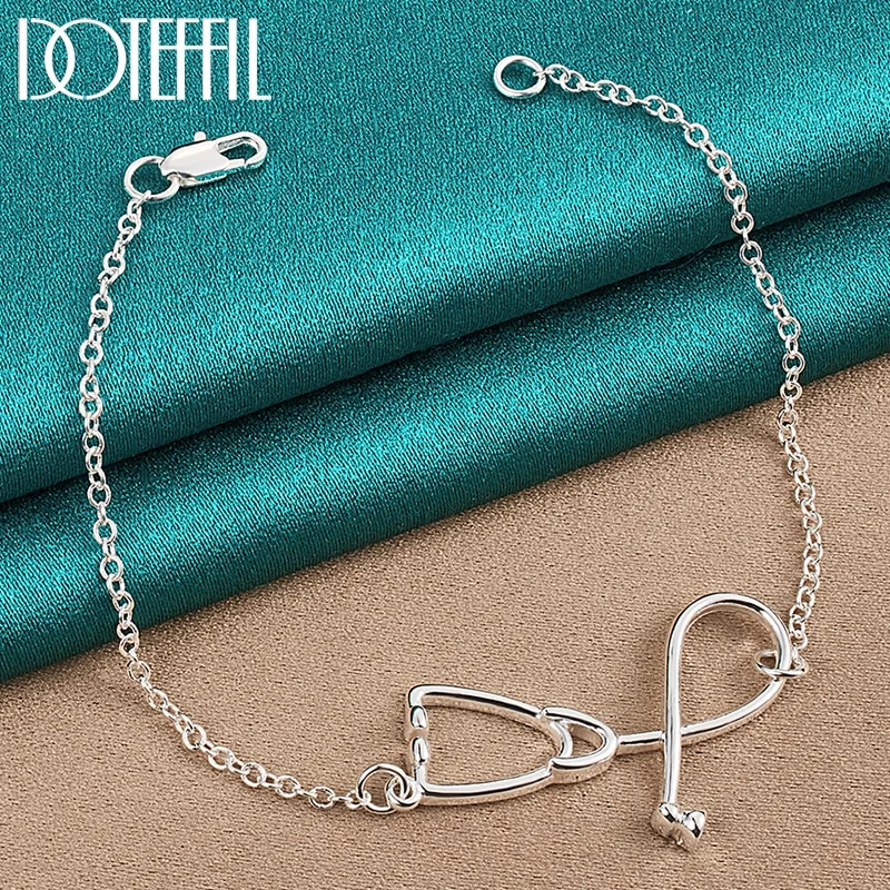 925 Sterling Silver Stethoscope Pendant Bracelet Chain For Women Jewelry