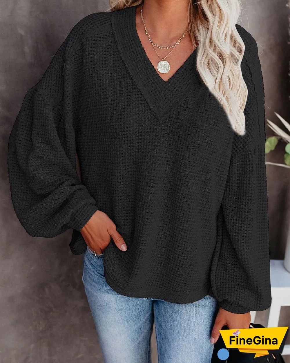 Ladies Sweater V Neck Knitted Pullovers Autumn Winter Lantern Sleeve Solid Warm Halloween Sweaters Loose Women's Jumper