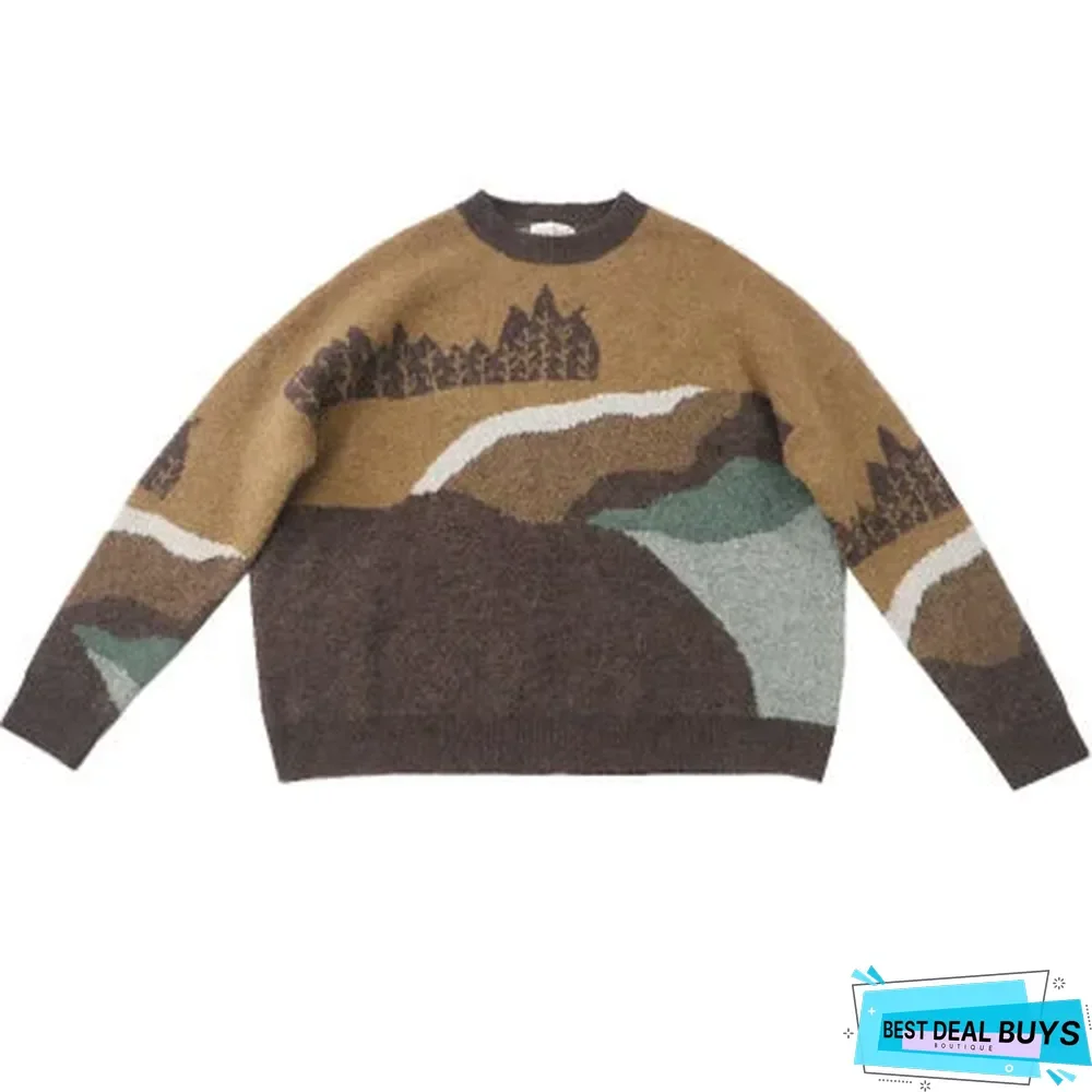 Dark Retro Pullover Loose Print Lazy Sweater