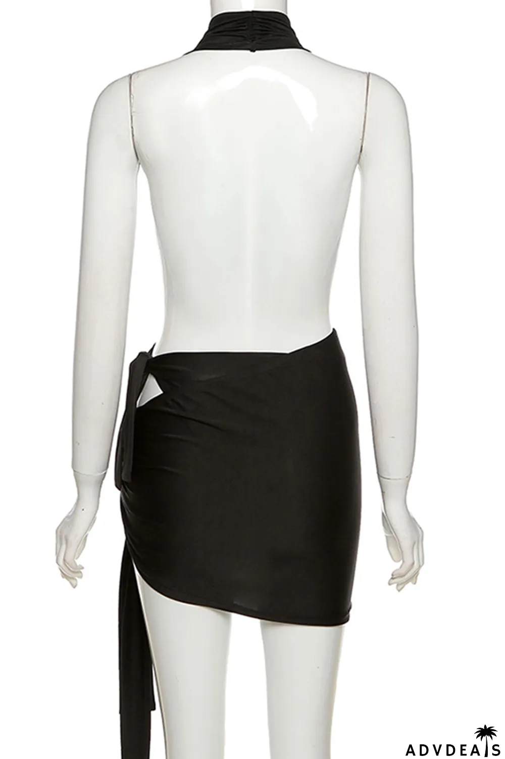 Black Sexy Solid Bandage Halter Sleeveless Two Pieces