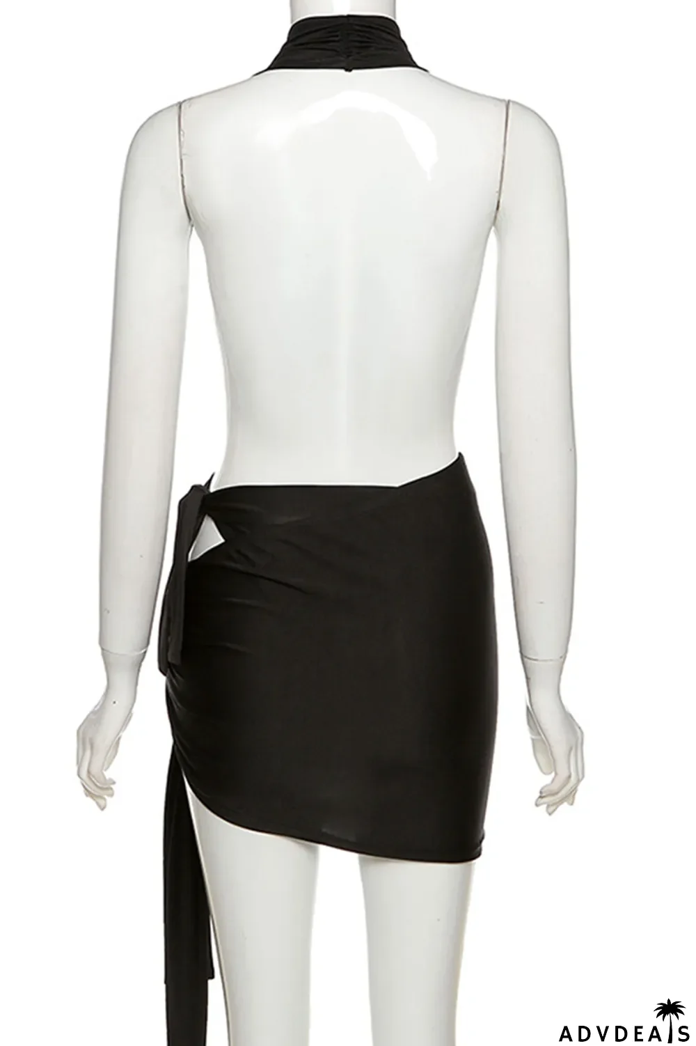 Black Sexy Solid Bandage Halter Sleeveless Two Pieces