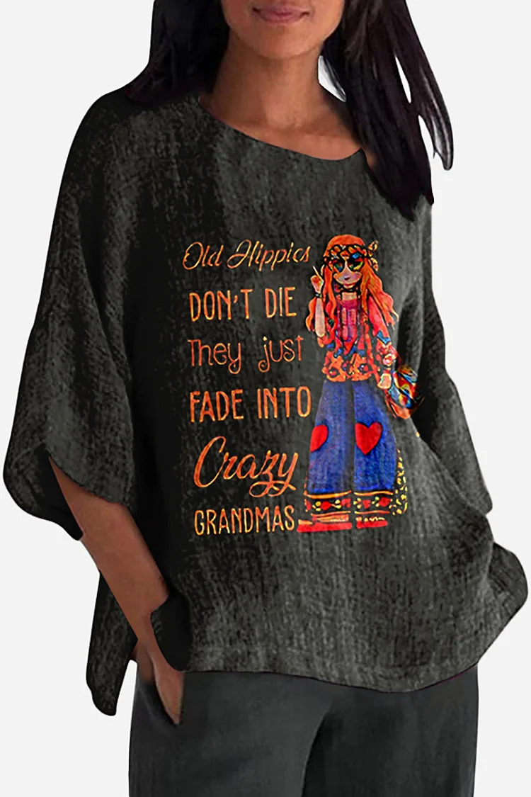 Black Cotton Linen Old Hippie Oversized T-Shirt 