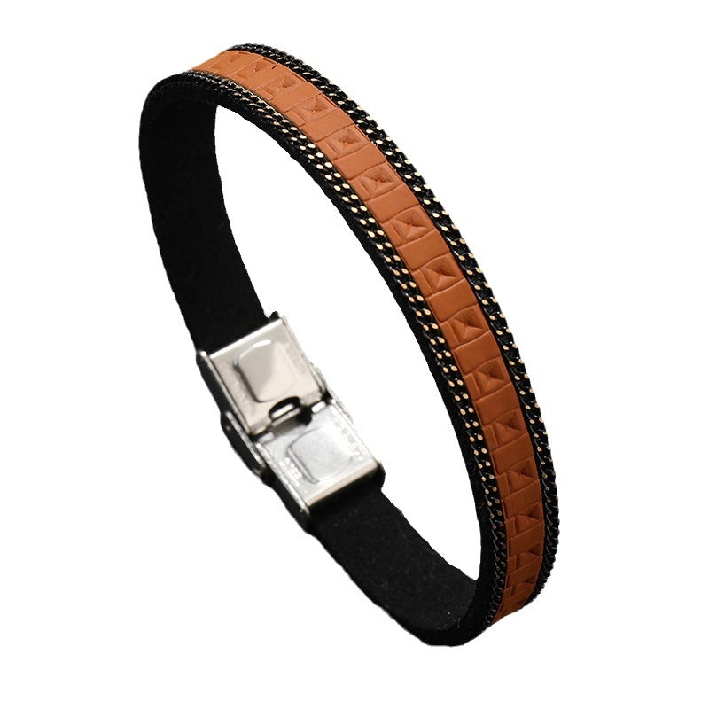 Vintage Style Ethnic Style Solid Color 304 Stainless Steel Pu Leather Polishing Unisex Bracelets Men Cord & Leather Bracelets2