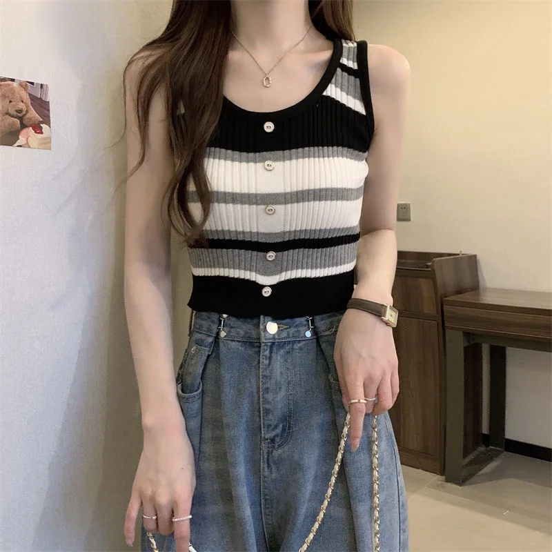 Uveng Uveng Slings Women's Summer New Sexy Vest Wearing High-Waist Short Sweet Hot Girls Pure Sleeveless Top