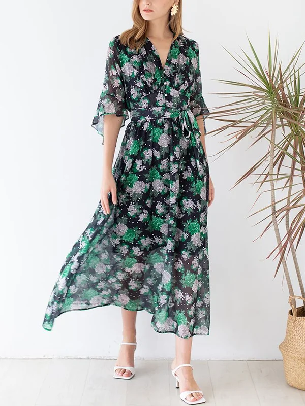 V-neck printed maxi dress