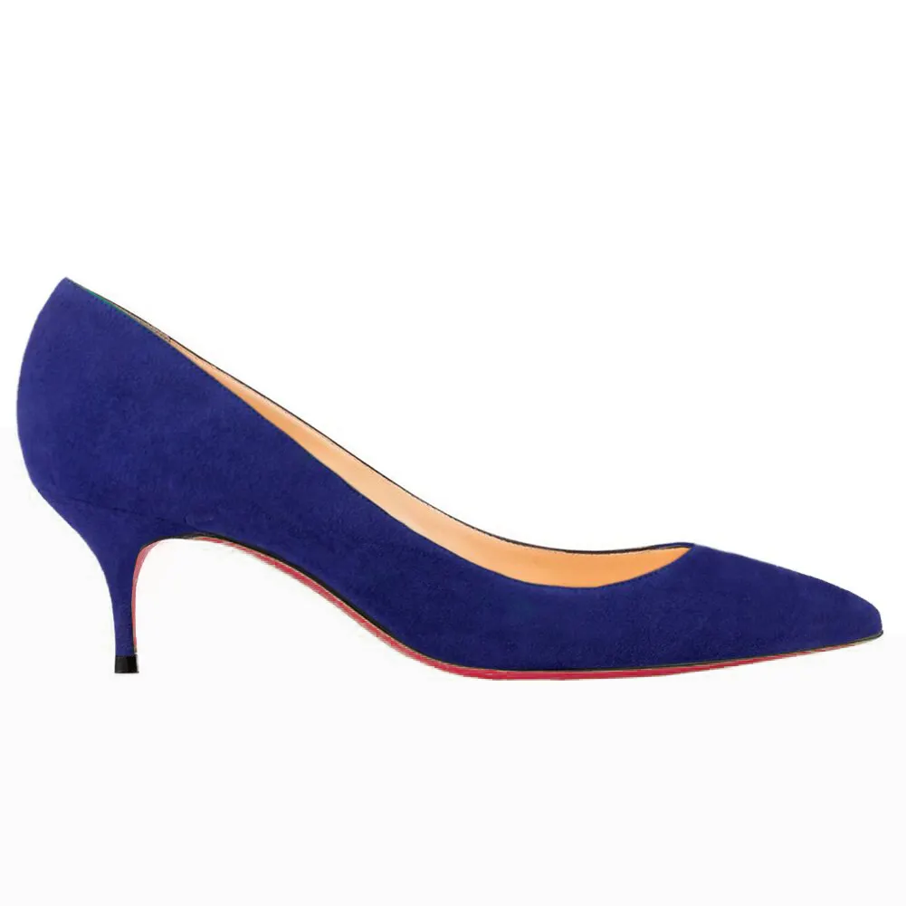 60mm Kitten Heels Pumps Summer Daily Blue Suede-vocosishoes