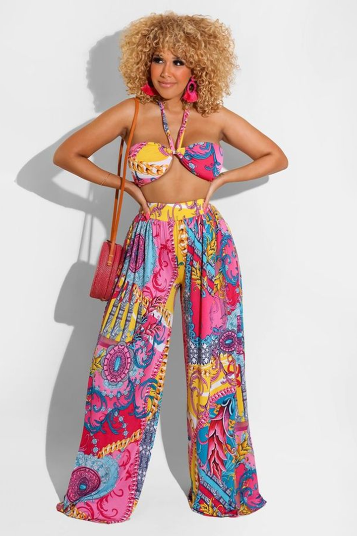 Tube Knot Top Wide Leg Pant Sets