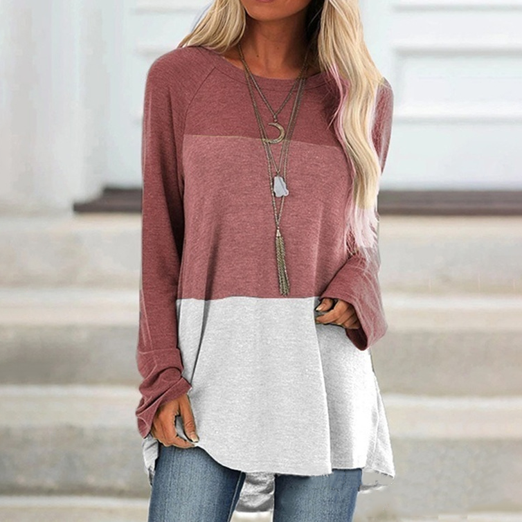 Round neck striped long-sleeved T-shirt