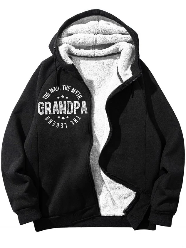 Men's Grandpa The Man The Myth The Legend Funny Graphic Printing Hoodie Zip Up Sweatshirt Warm Jacket With Fifties Fleece socialshop