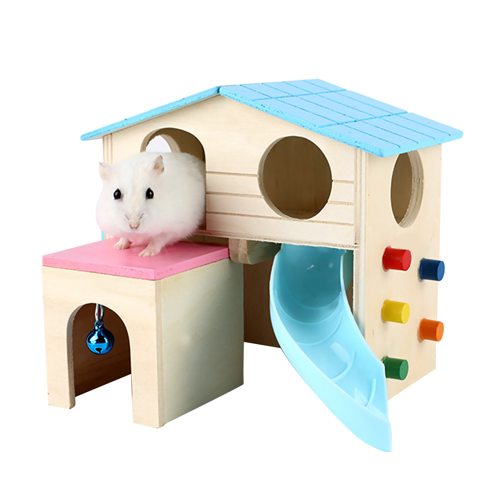 

Wood Hamster Hideout House, Small Animal Hut Play Toys with Climbing Ladder, Pink, 501 Original