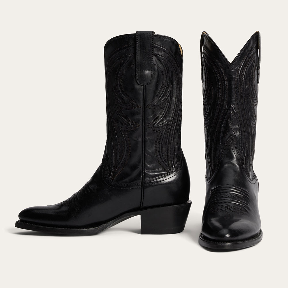 Snip Toe Embroidered Mid Calf Classic Black Western Boots for Women Nicepairs