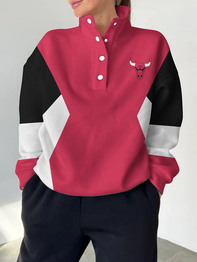 Chicago Bulls 2025 New Design Casual Snap Mockneck Pullover