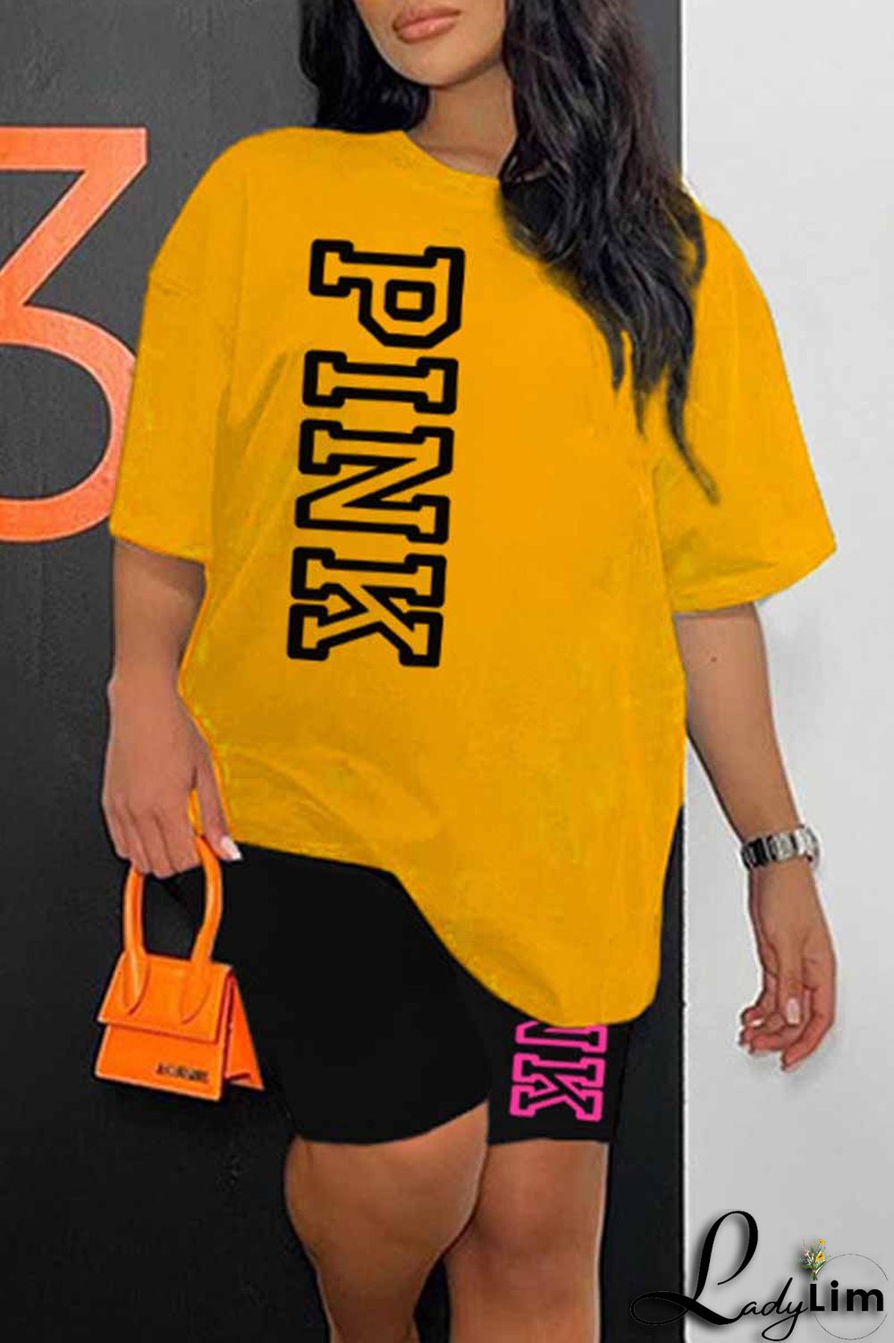 Ginger Casual Print Letter O Neck Short Sleeve Two Pieces