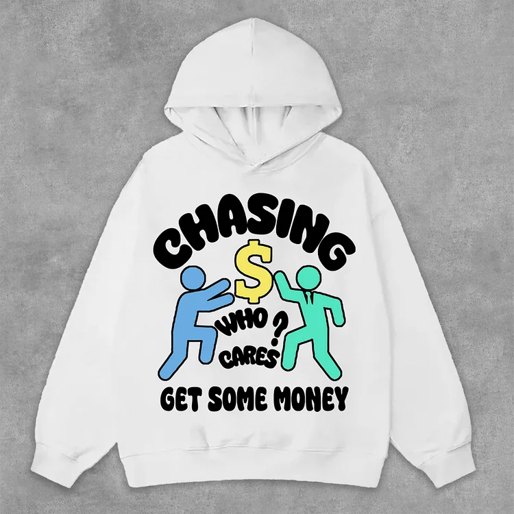 Vintage Chasing Money Graphic Print Pockets Hoodie SOPULA