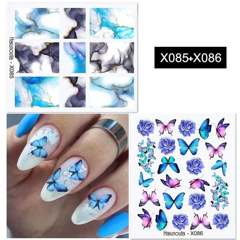 Harunouta 6Pcs Black Leaves Flower Water Decals Dandelion Geometrics Pattern Stickers Sliders For Nails DIY Decoration-Nail Inspo