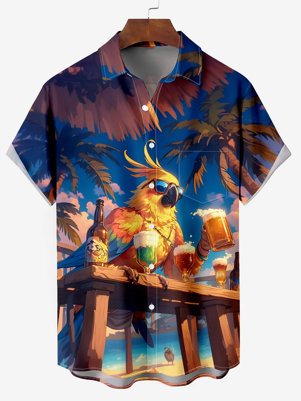 Men's Parrot Beer Hawaiian Print Casual Shirt PLUSCLOTHESMAN