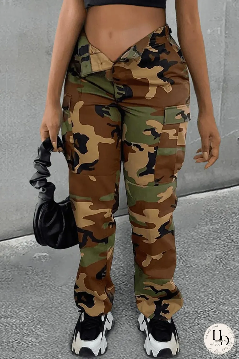 Camouflage Casual Print Camouflage Print Patchwork Plus Size