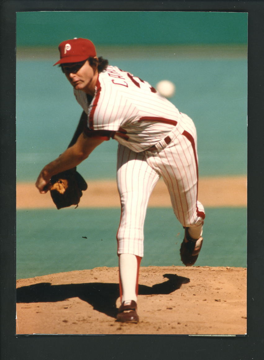 Steve Carlton Press Original COLOR Photo Poster painting 5 x 7 Phillies pitching action