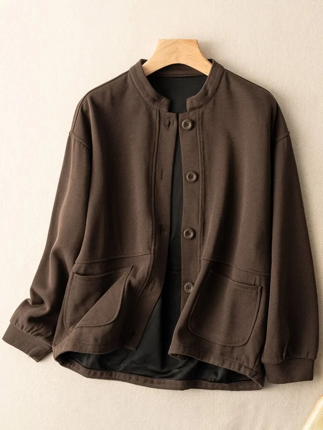 100% Natural Fabric Pure Color Buttoned Casual Coat